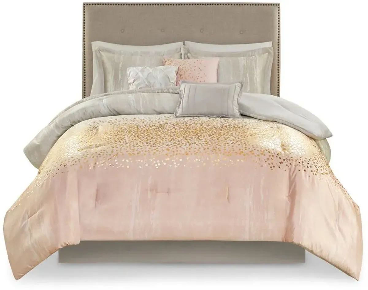 Olliix by Madison Park 7 Piece Blush Queen Midnight Garden Metallic Print Comforter Set