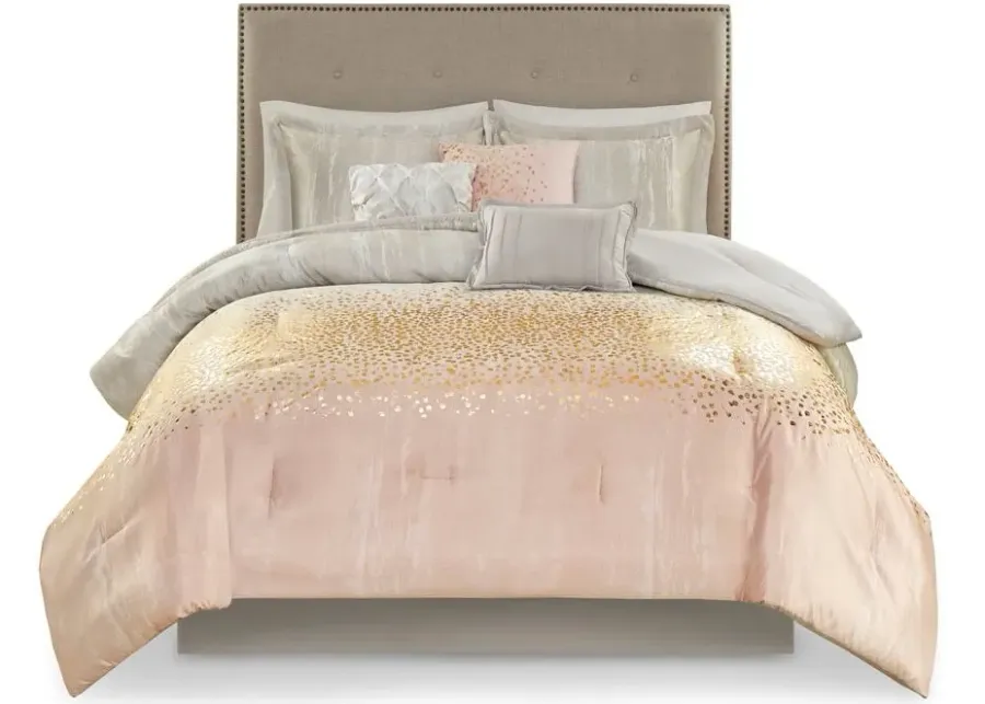 Olliix by Madison Park 7 Piece Blush California King Midnight Garden Metallic Print Comforter Set