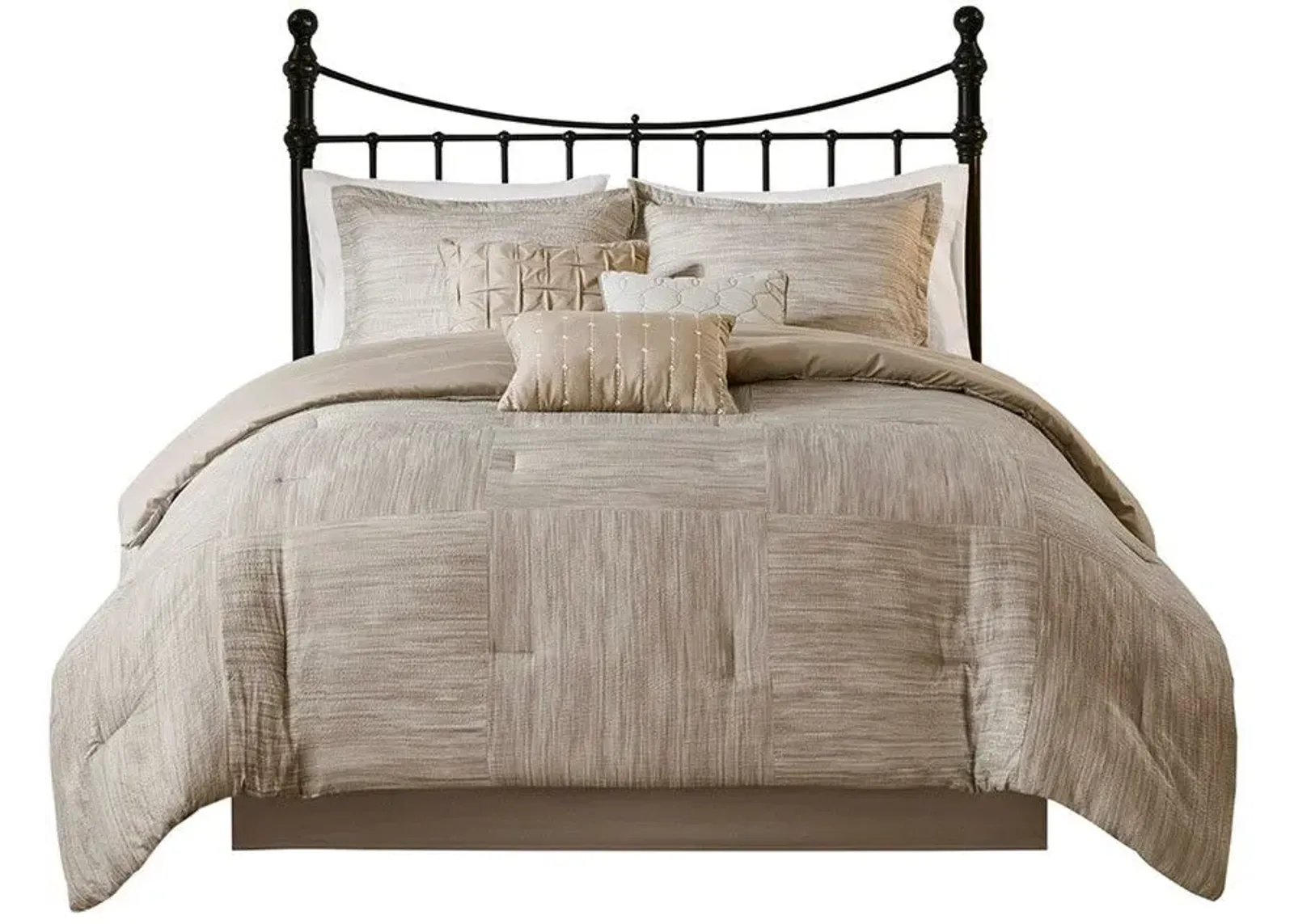 Olliix by Madison Park 7 Piece Taupe Queen Walter Printed Seersucker Comforter Set