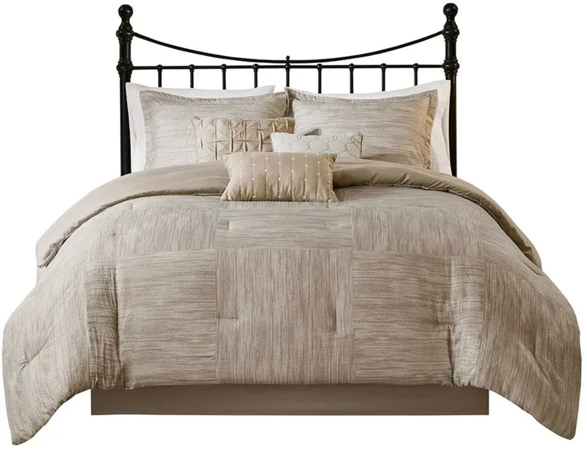 Olliix by Madison Park 7 Piece Taupe Queen Walter Printed Seersucker Comforter Set