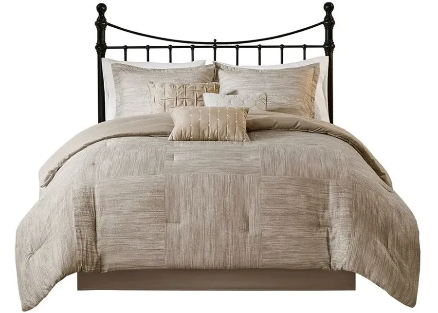 Olliix by Madison Park 7 Piece Taupe California King Walter Printed Seersucker Comforter Set