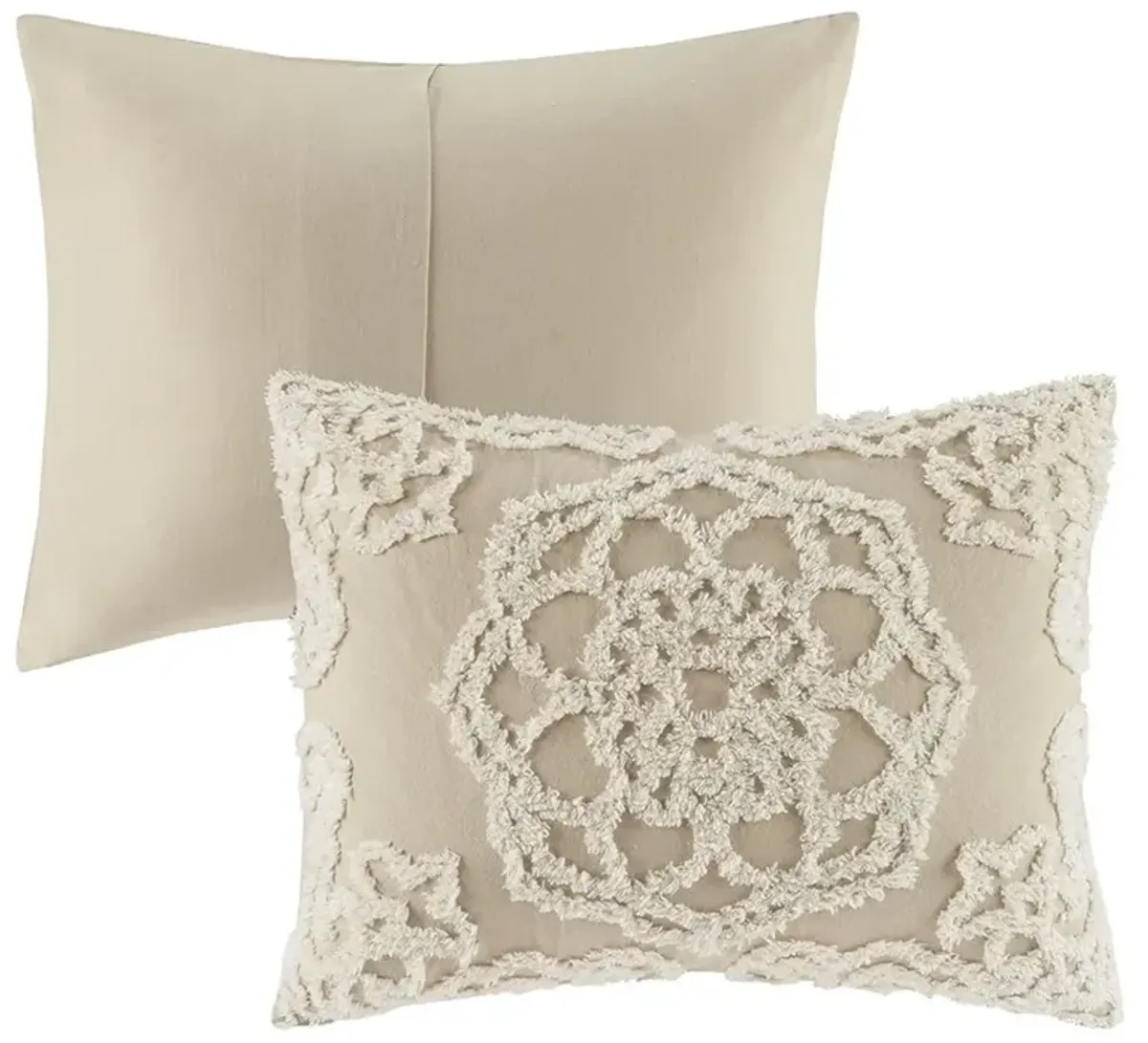 Olliix by Madison Park Laetitia Taupe Full/Queen Tufted Cotton Chenille Medallion Comforter Set
