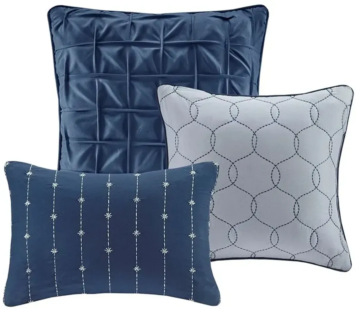 Olliix by Madison Park 7 Piece Navy Queen Walter Printed Seersucker Comforter Set
