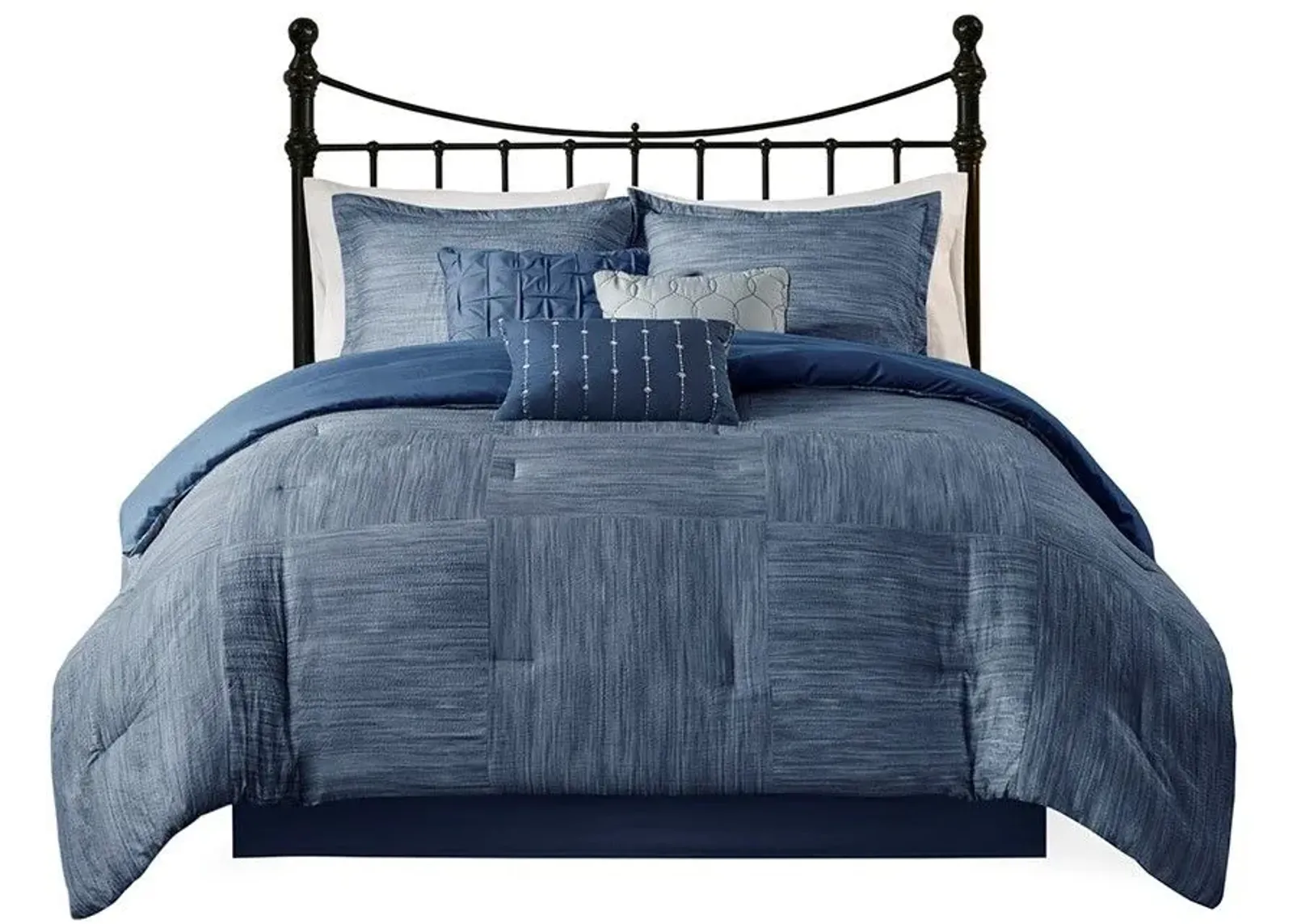 Olliix by Madison Park 7 Piece Navy Queen Walter Printed Seersucker Comforter Set