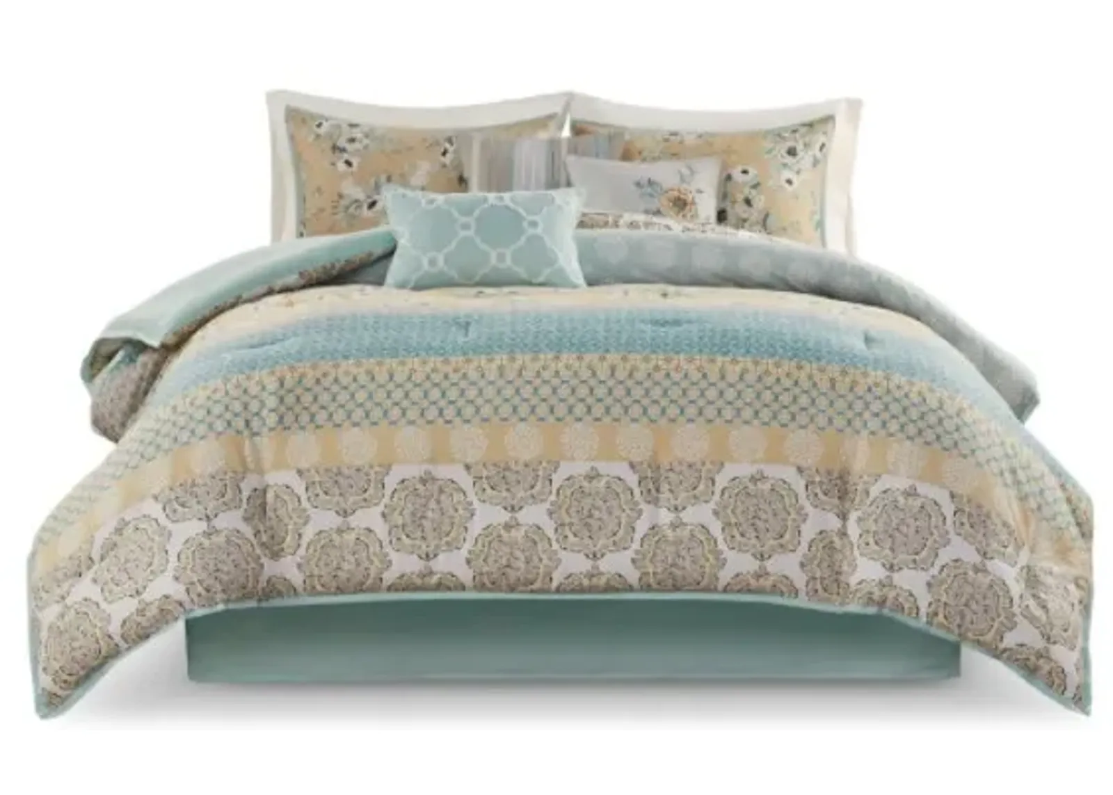 Olliix by Madison Park Willa 7 Piece Green Queen Cotton Printed Comforter Set Madison Park