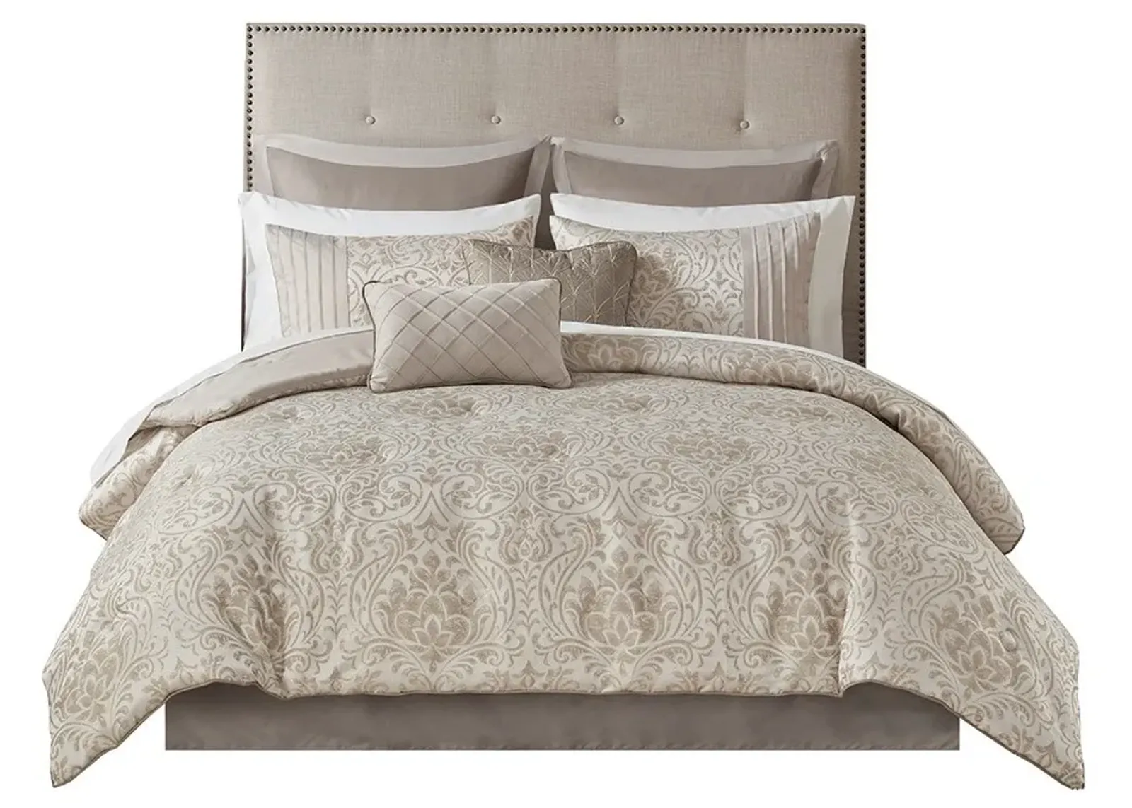 Olliix by Madison Park Emilia 12 Pieces Khaki Queen Jacquard Complete Bed Set