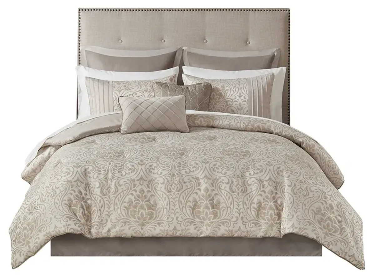 Olliix by Madison Park Emilia 12 Pieces Khaki Queen Jacquard Complete Bed Set