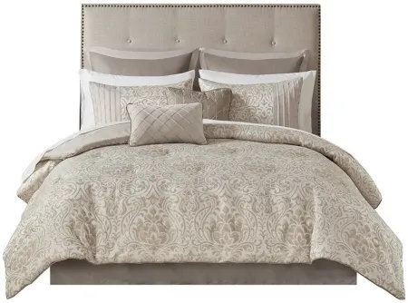 Olliix by Madison Park Emilia 12 Pieces Khaki Queen Jacquard Complete Bed Set