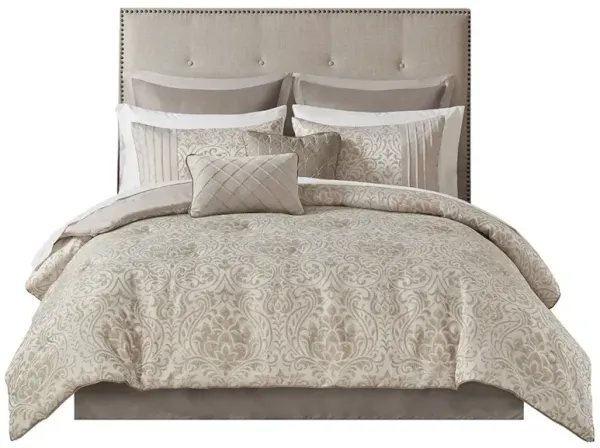 Olliix by Madison Park Emilia 12 Pieces Khaki Queen Jacquard Complete Bed Set