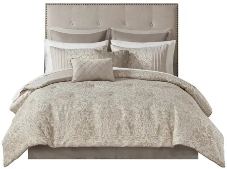 Olliix by Madison Park Emilia 12 Piece Khaki California King Jacquard Complete Bed Set