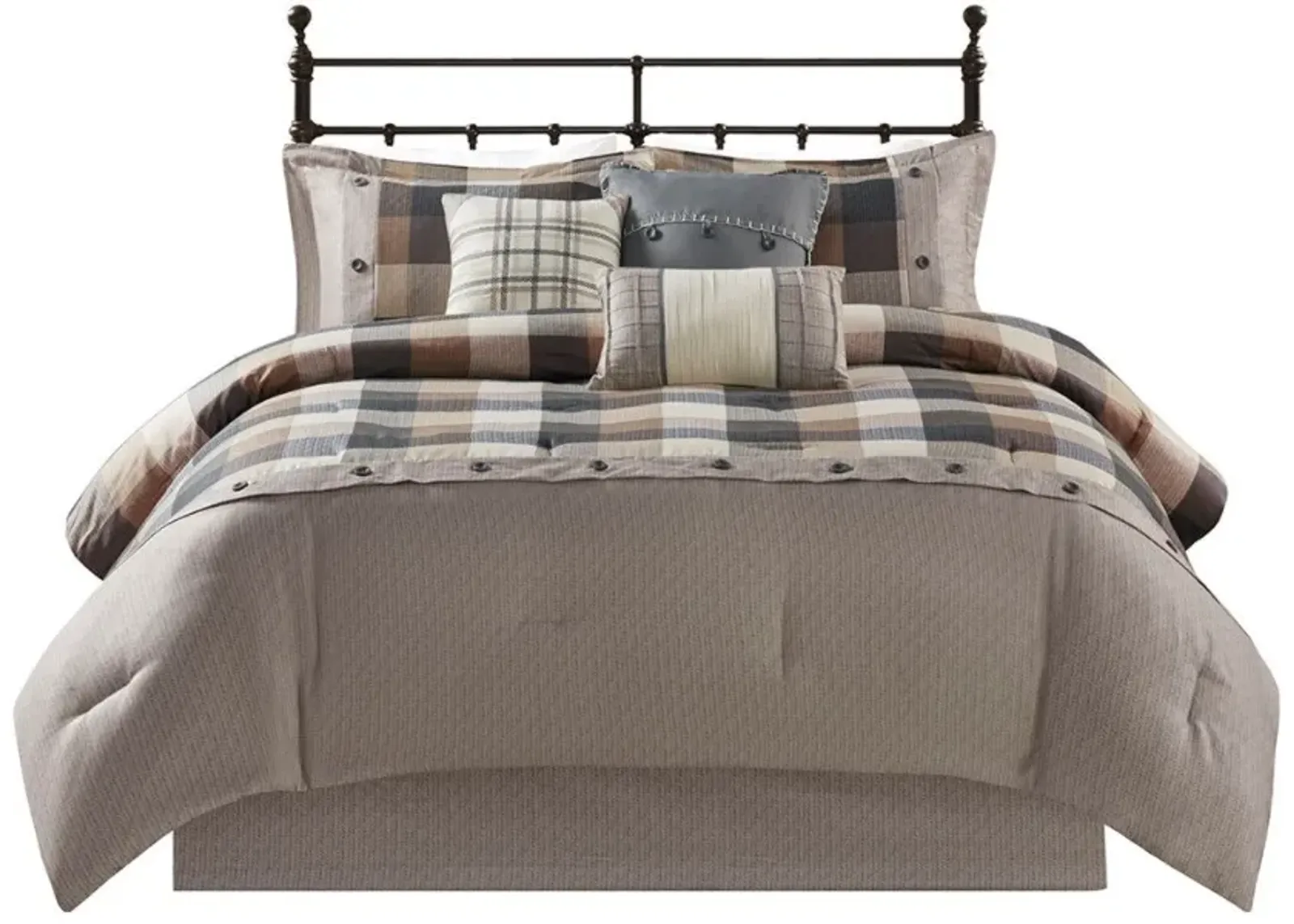 Olliix by Madison Park Ridge 7 Piece Neutral Queen Herringbone Comforter Set