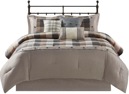 Olliix by Madison Park Ridge 7 Piece Neutral Queen Herringbone Comforter Set