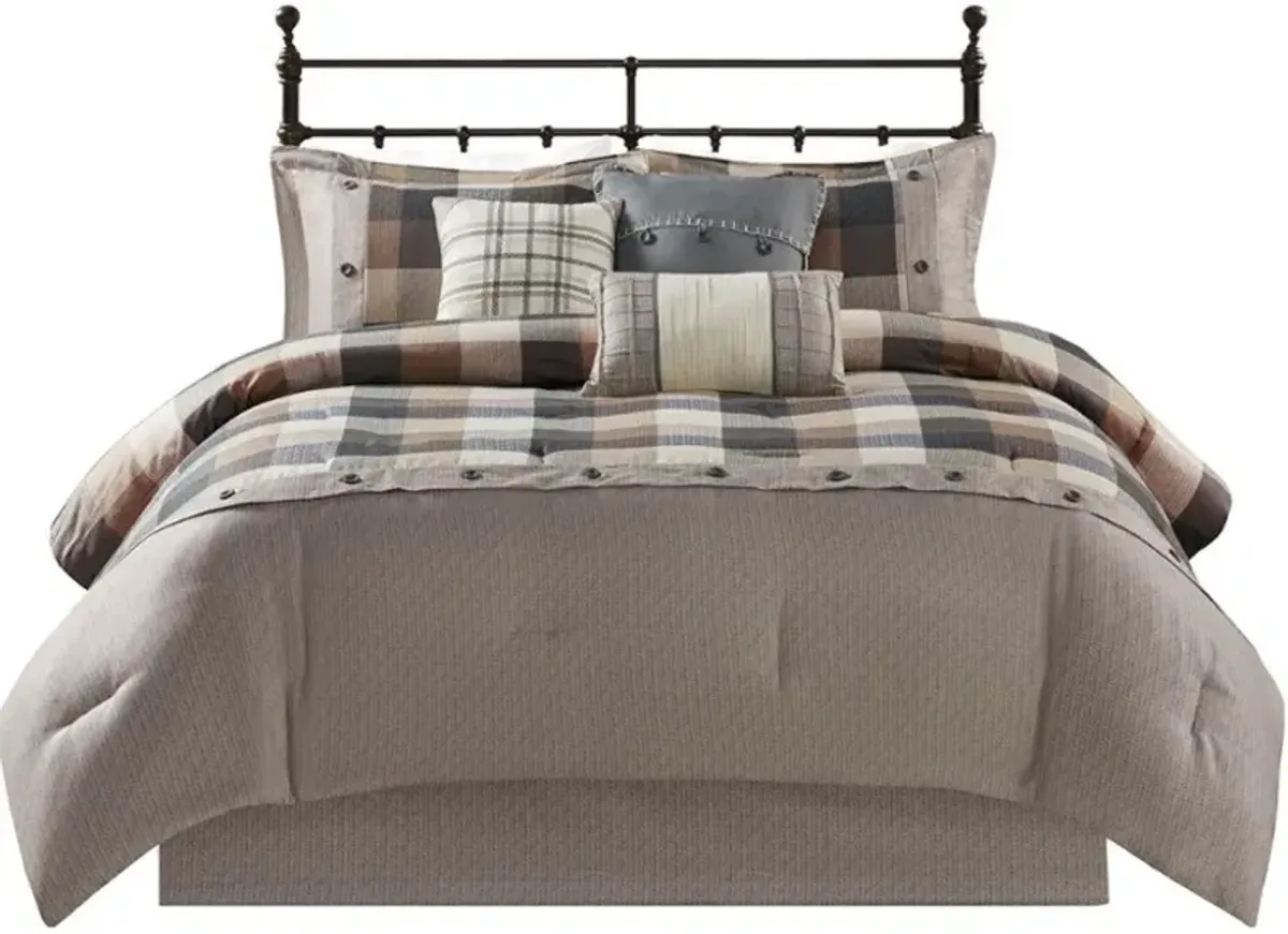 Olliix by Madison Park Ridge 7 Piece Neutral King Herringbone Comforter Set