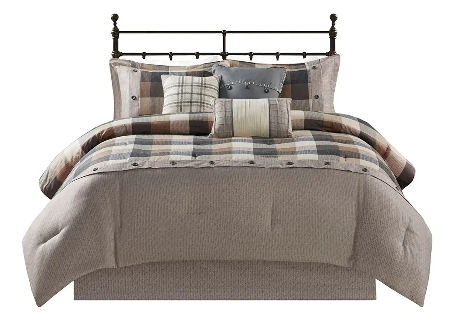 Olliix by Madison Park Ridge 7 Piece Neutral California King Herringbone Comforter Set