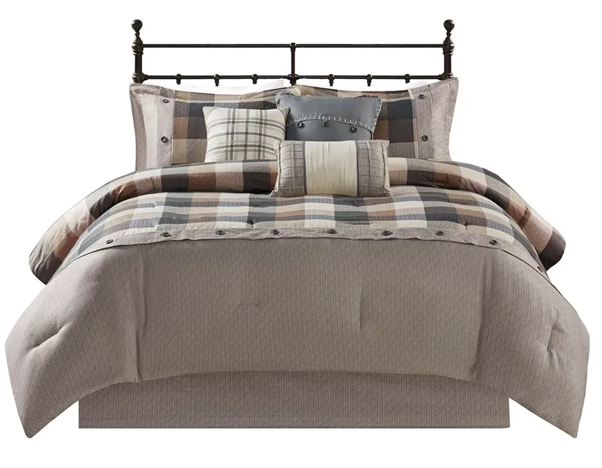 Olliix by Madison Park Ridge 7 Piece Neutral California King Herringbone Comforter Set