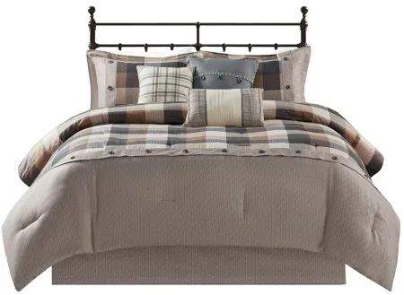 Olliix by Madison Park Ridge 7 Piece Neutral California King Herringbone Comforter Set