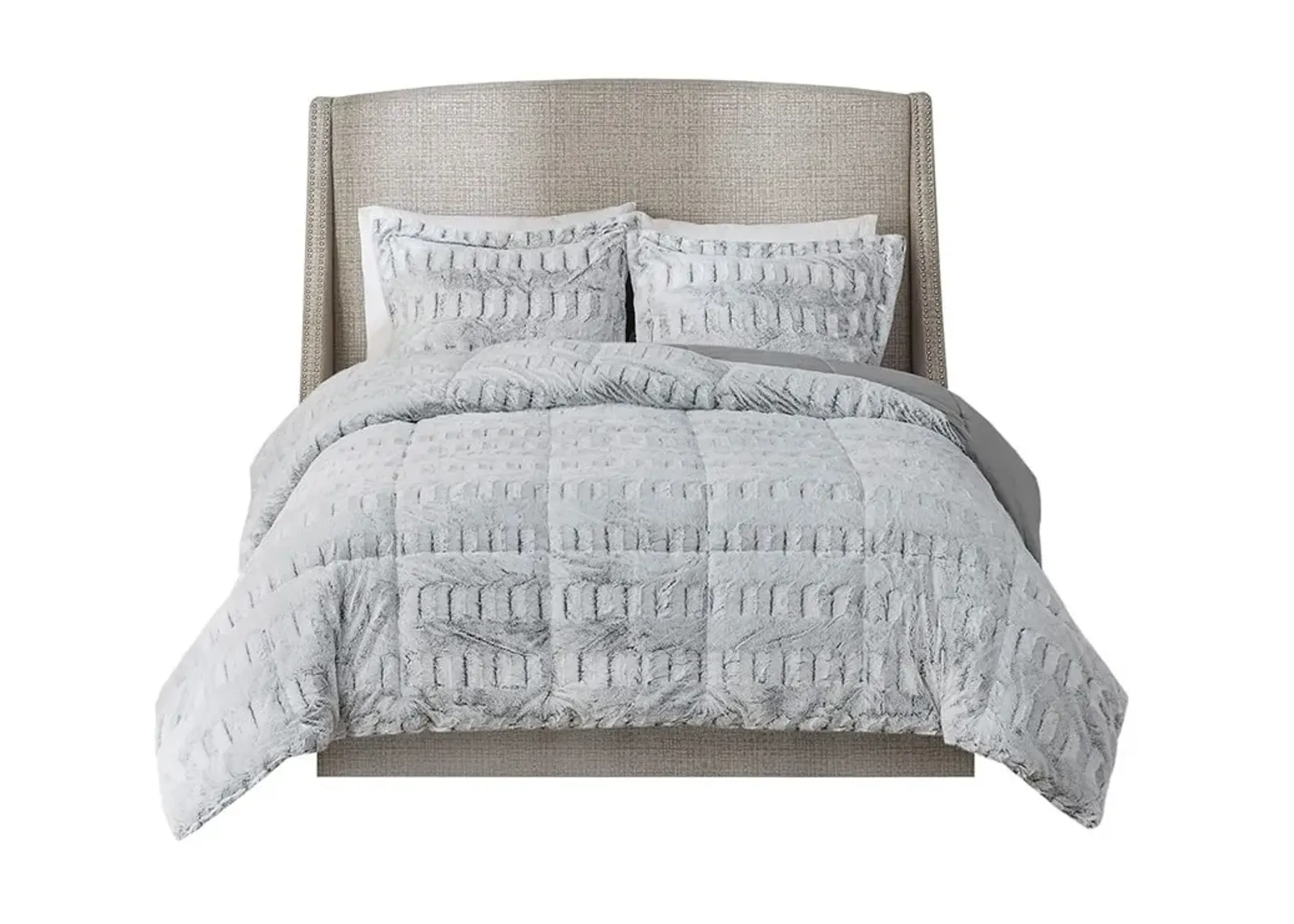 Olliix by Madison Park Gia Grey Twin/Twin XL Back Print Long Fur Comforter Mini Set