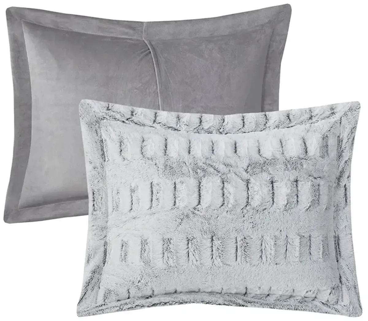 Olliix by Madison Park Gia Grey Full/Queen Back Print Long Fur Comforter Mini Set