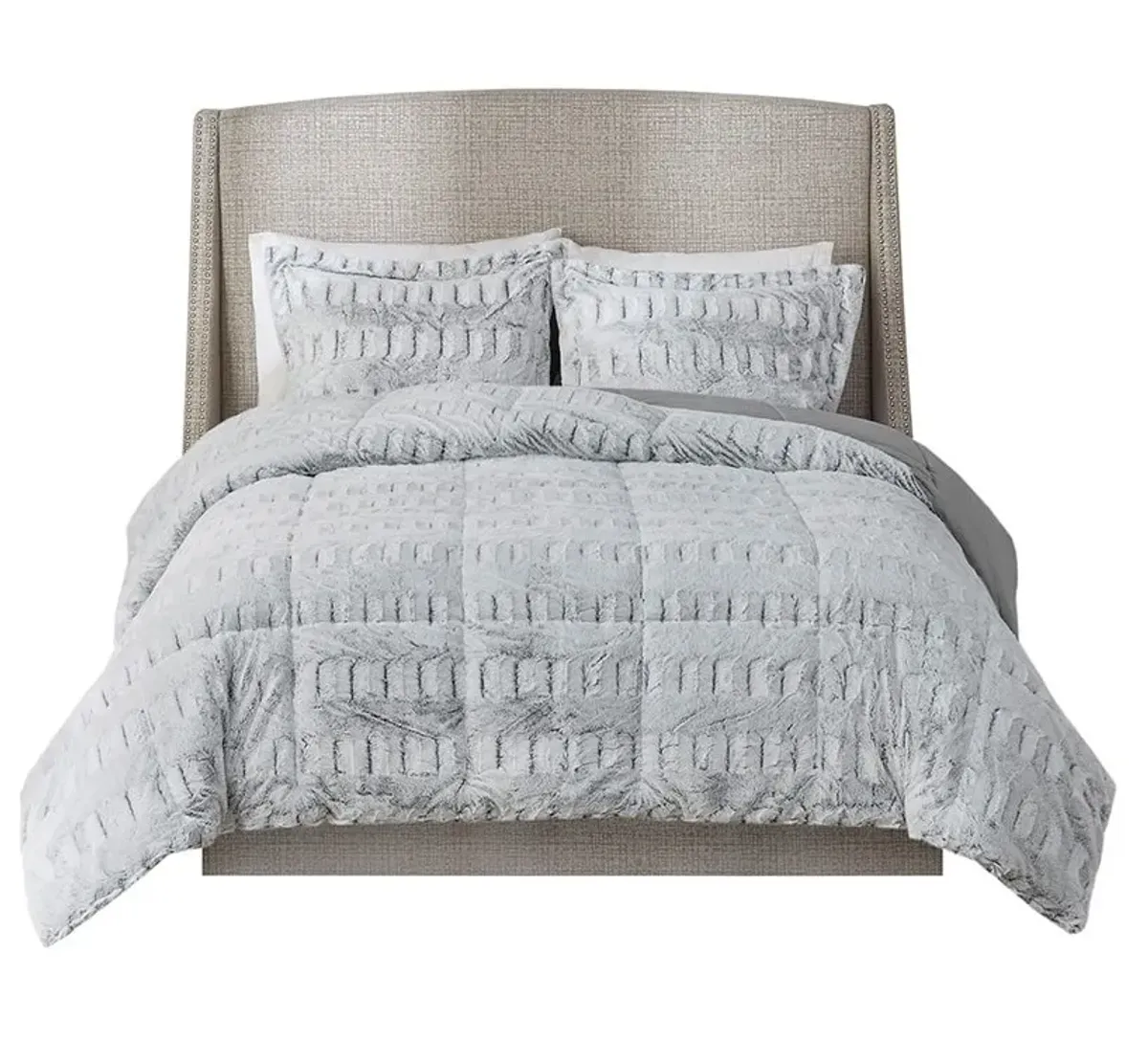 Olliix by Madison Park Gia Grey Full/Queen Back Print Long Fur Comforter Mini Set