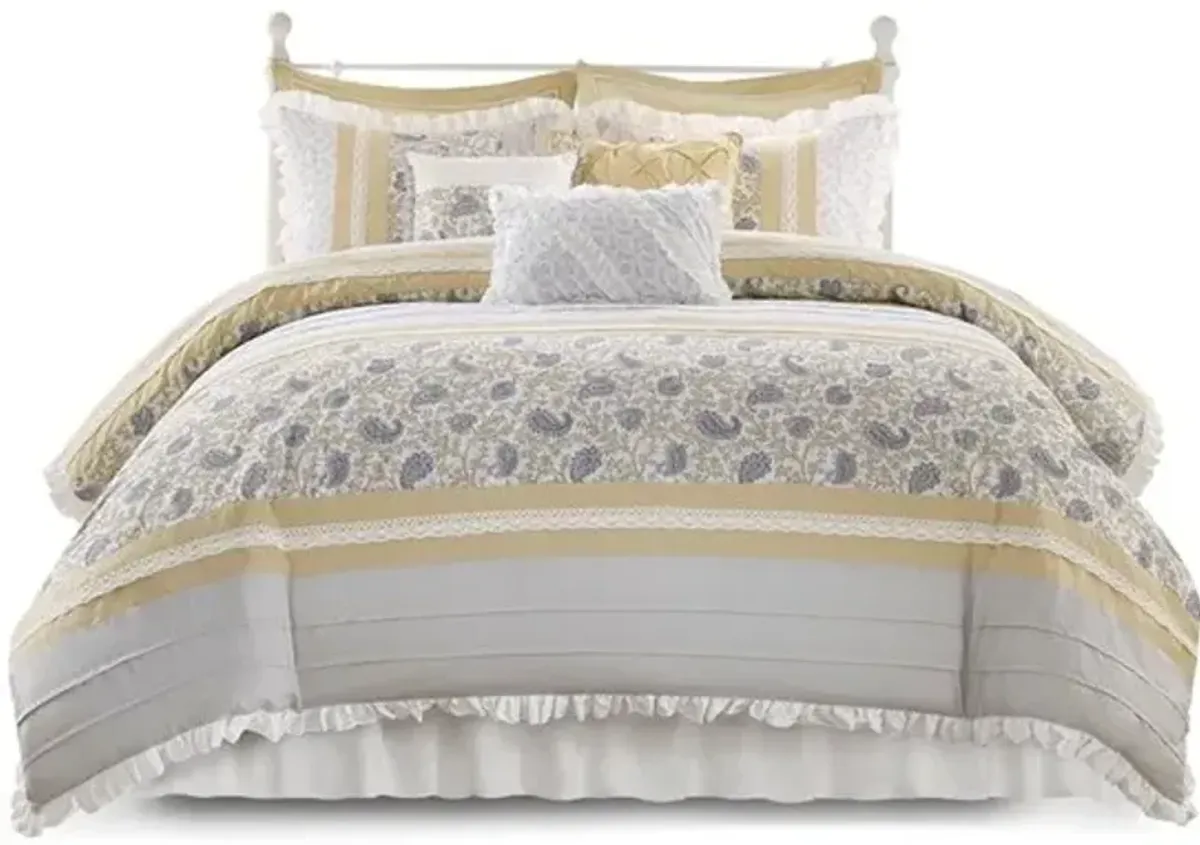 Olliix by Madison Park Dawn 9 Pieces Yellow Queen Cotton Percale Comforter Set