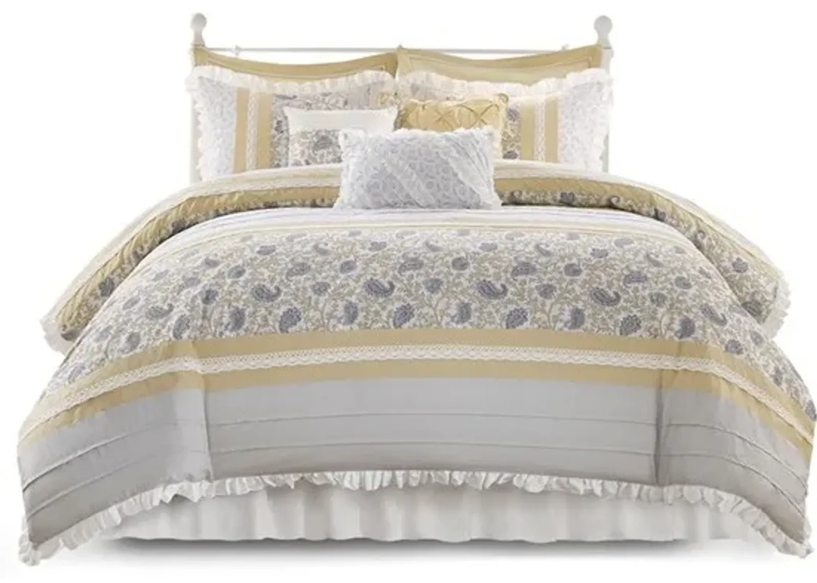 Olliix by Madison Park Dawn 9 Pieces Yellow Queen Cotton Percale Comforter Set