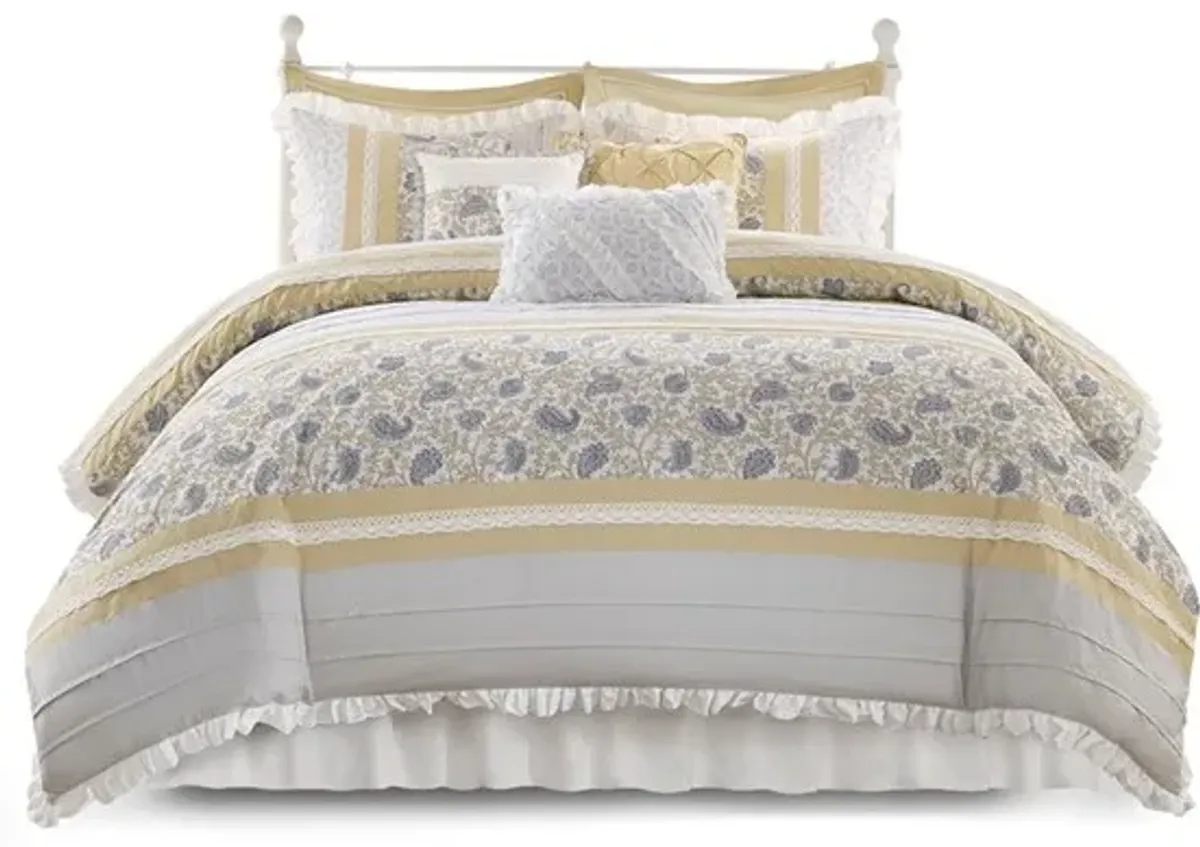 Olliix by Madison Park Dawn 9 Pieces Yellow Queen Cotton Percale Comforter Set