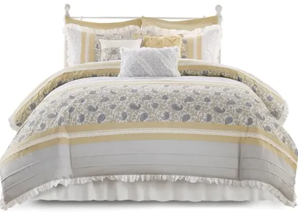 Olliix by Madison Park Dawn 9 Pieces Yellow California King Cotton Percale Comforter Set