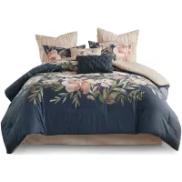 Olliix by Madison Park Camillia 8 Piece Navy King Cotton Comforter Set