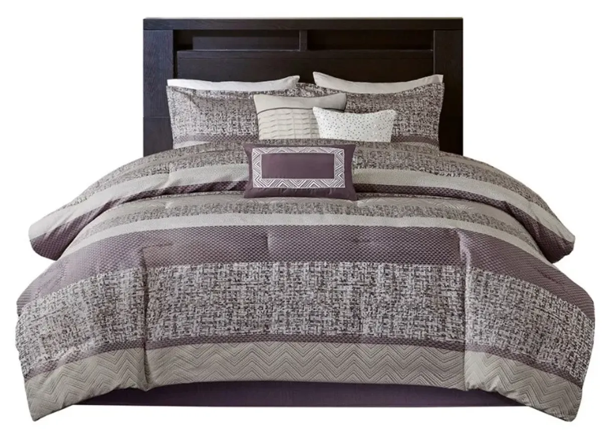 Olliix by Madison Park Rhapsody 7 Piece Purple Queen  Jacquard Comforter Set