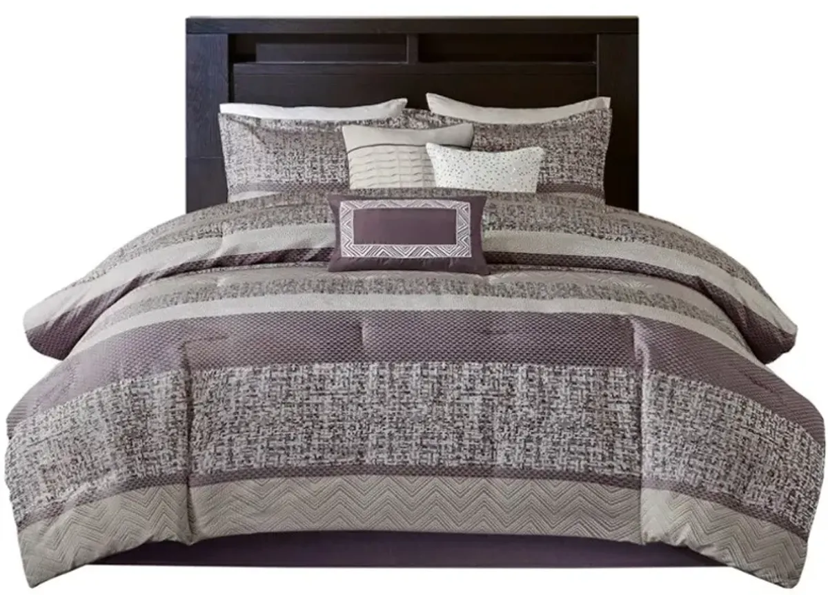 Olliix by Madison Park Rhapsody 7 Piece Purple Queen  Jacquard Comforter Set