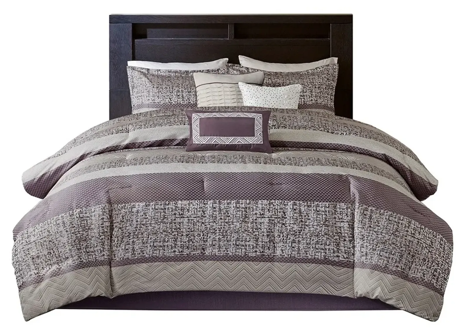 Olliix by Madison Park Rhapsody 7 Piece Purple California King Jacquard Comforter Set