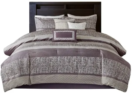 Olliix by Madison Park Rhapsody 7 Piece Purple California King Jacquard Comforter Set