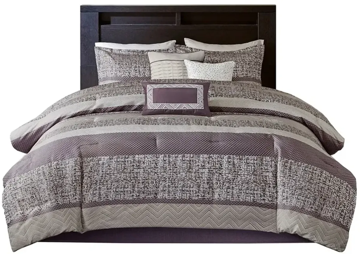 Olliix by Madison Park Rhapsody 7 Piece Purple California King Jacquard Comforter Set