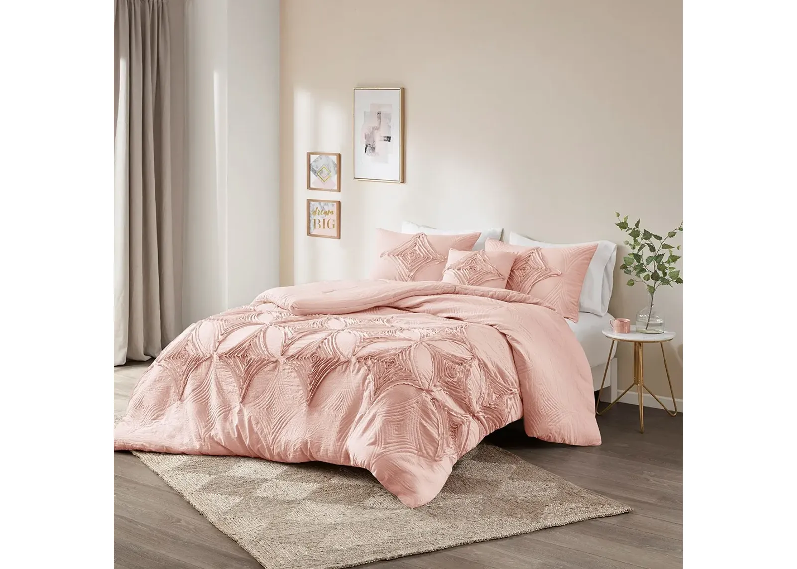 Olliix by Madison Park Colette 4 Piece Blush Full/Queen Comforter Set