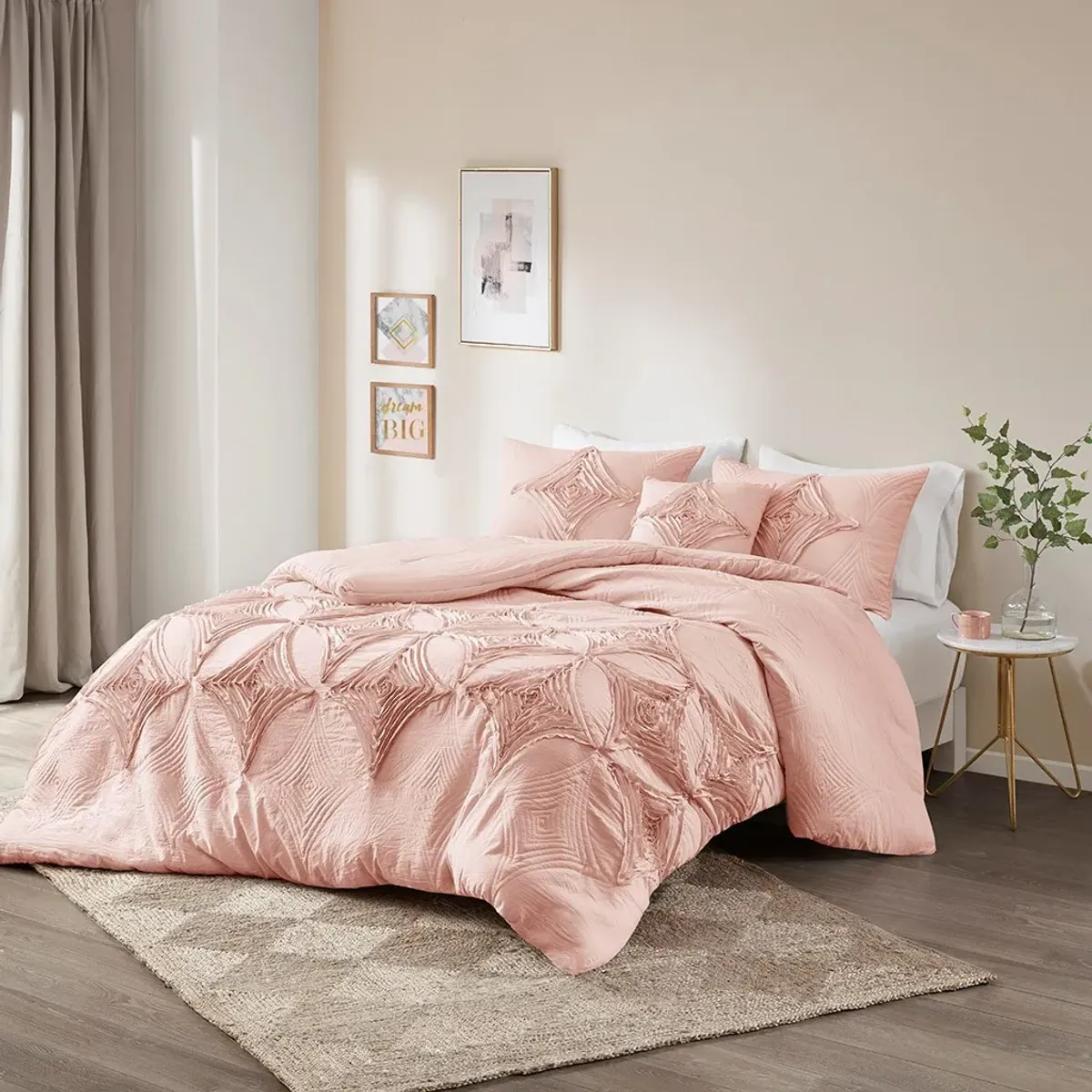 Olliix by Madison Park Colette 4 Piece Blush Full/Queen Comforter Set