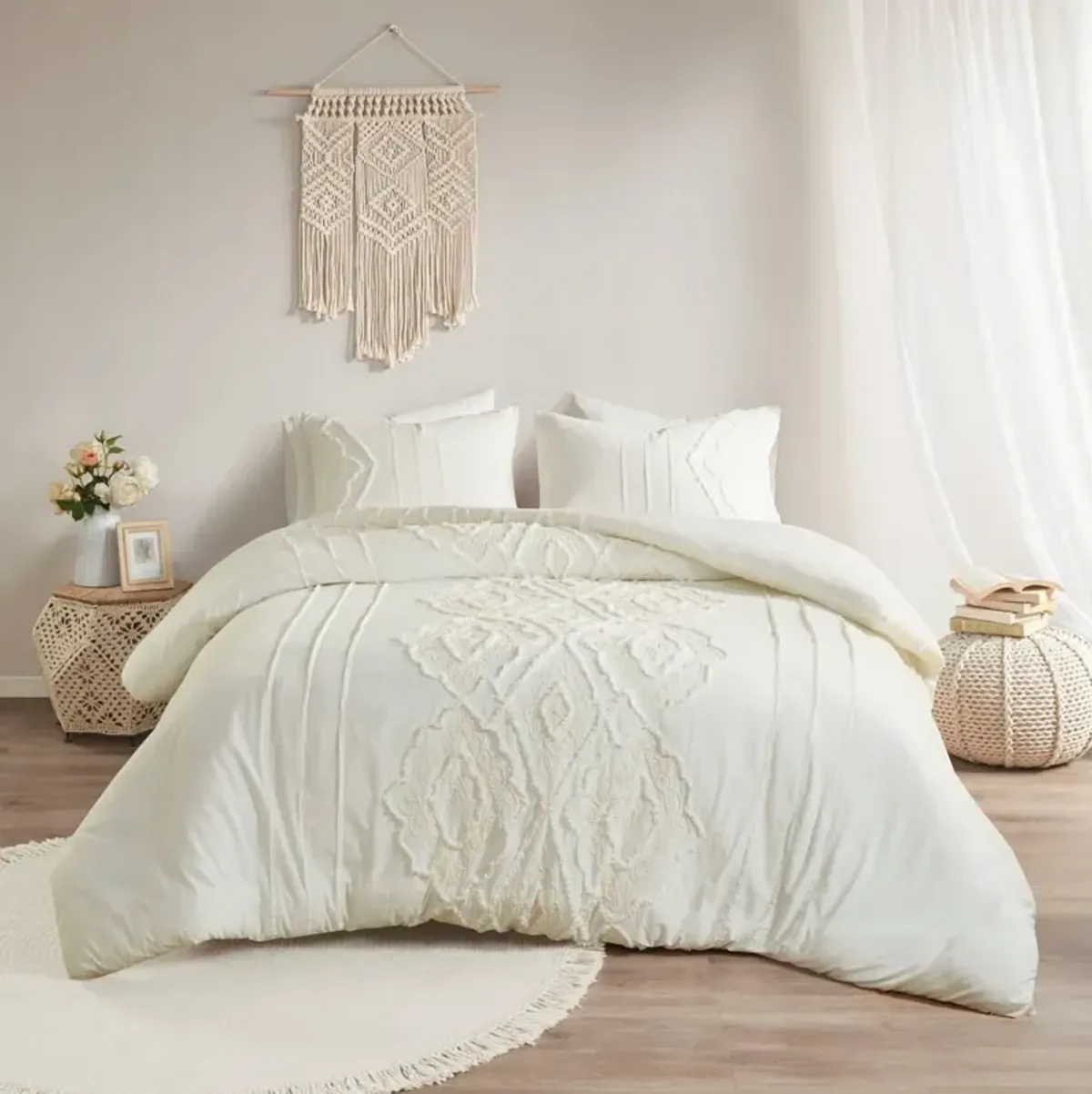 Olliix by Madison Park Margot 3 Piece Cotton White Full/Queen Comforter Set