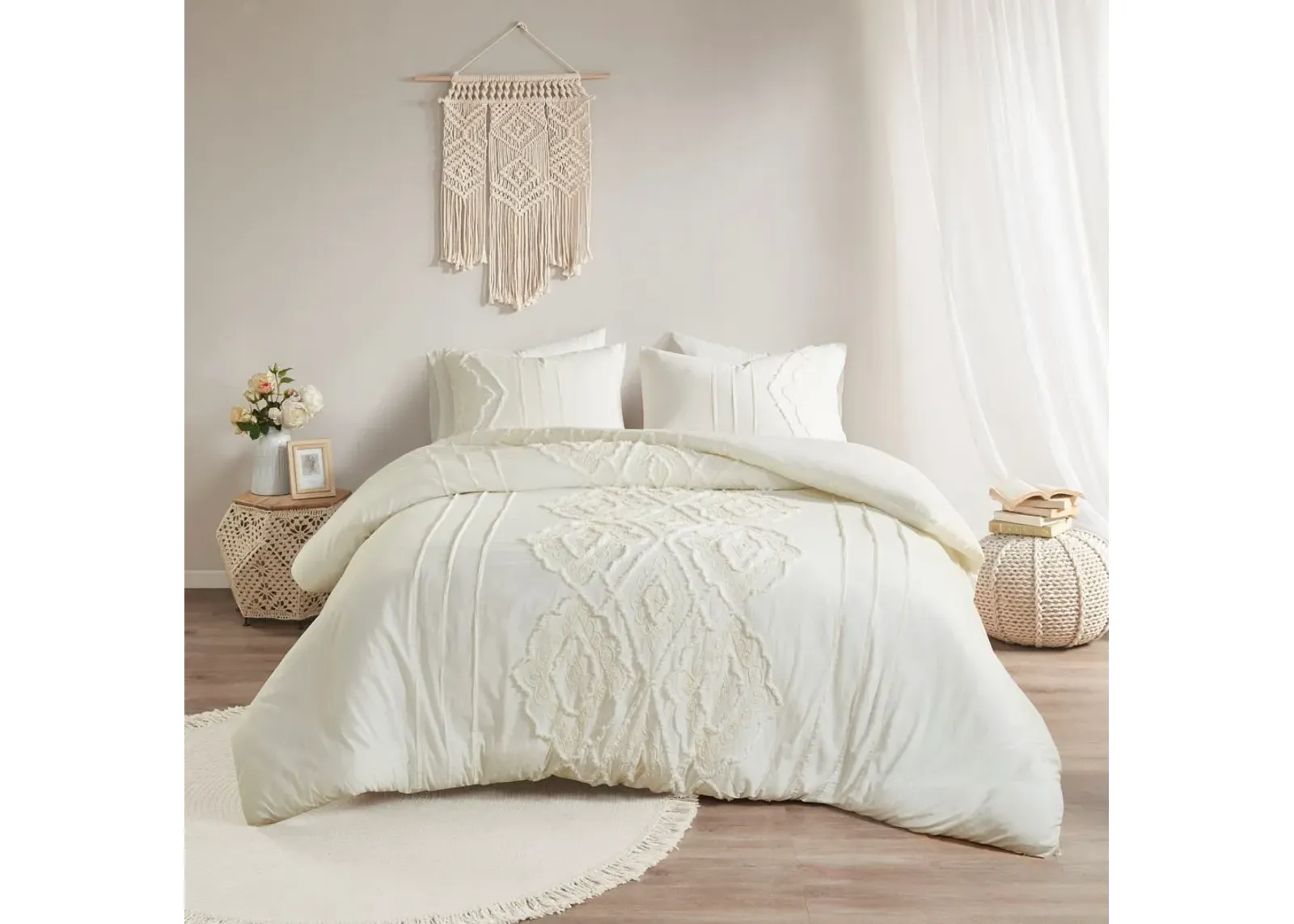 Olliix by Madison Park Margot 3 Piece Cotton White Full/Queen Comforter Set