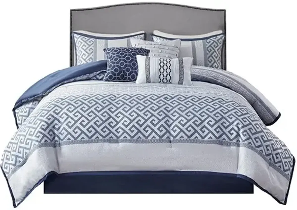 Olliix by Madison Park Bennett 7 Piece Navy Queen Jacquard Comforter Set