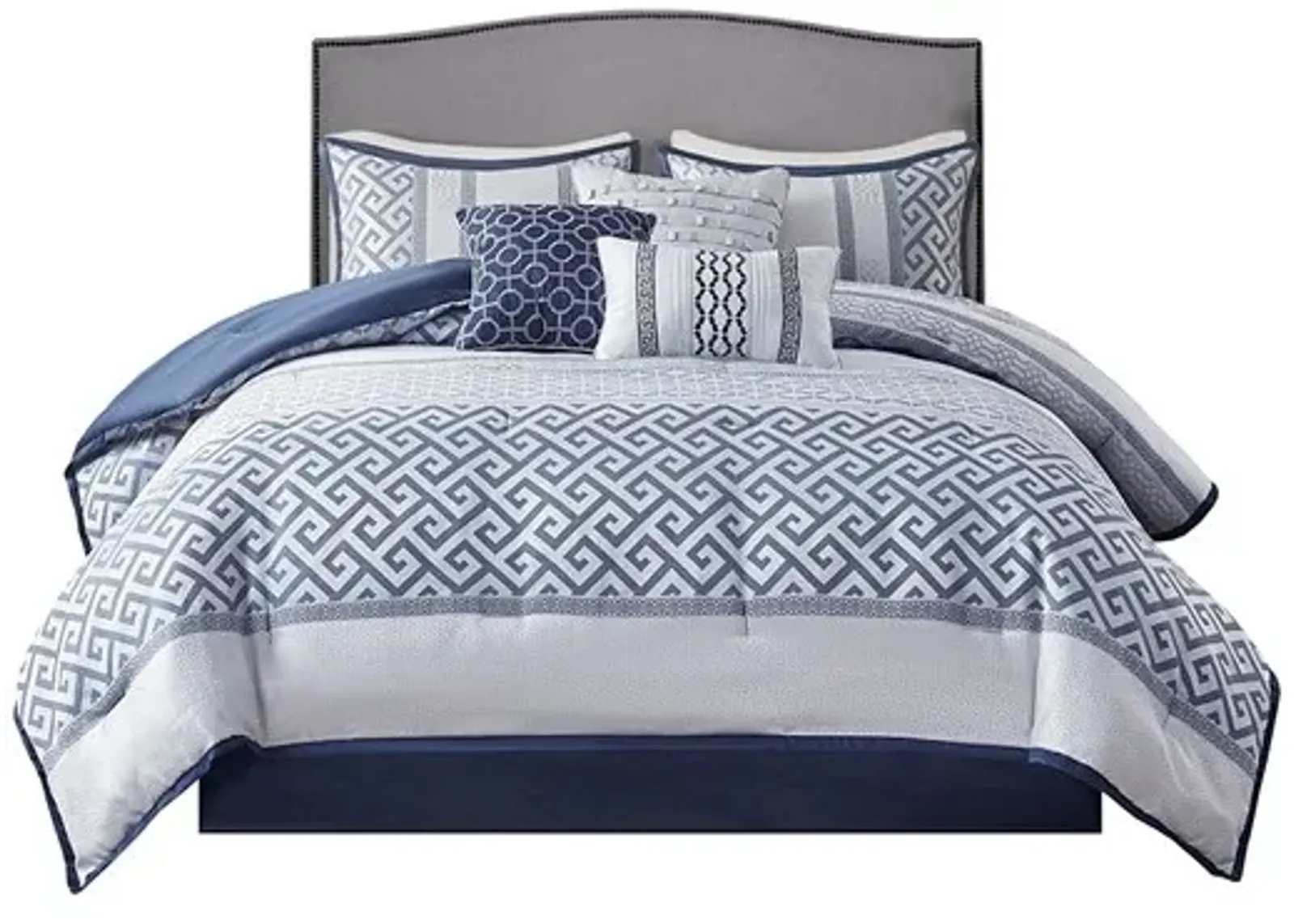 Olliix by Madison Park Bennett 7 Piece Navy Queen Jacquard Comforter Set