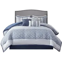 Olliix by Madison Park Bennett 7 Piece Navy King Jacquard Comforter Set