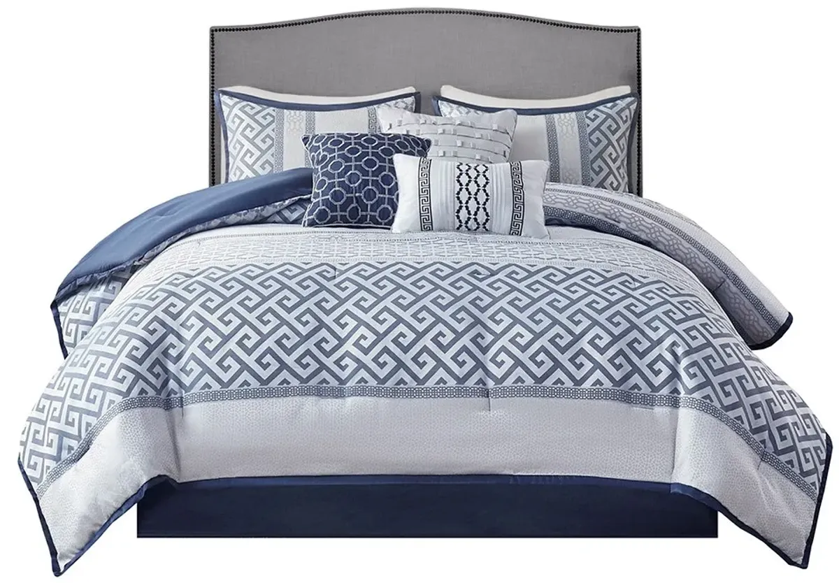 Olliix by Madison Park Bennett 7 Piece Navy King Jacquard Comforter Set