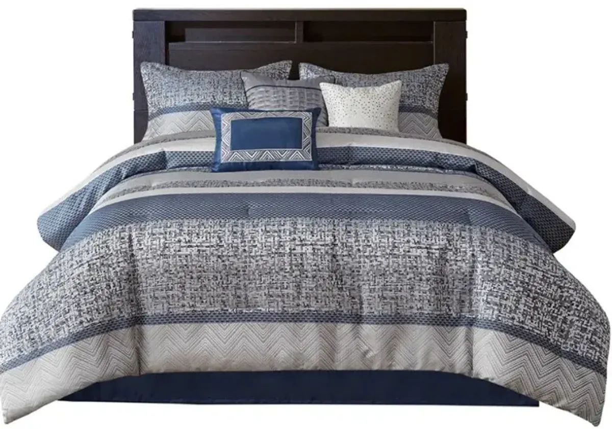 Olliix by Madison Park Rhapsody 7 Piece Navy King Jacquard Comforter Set