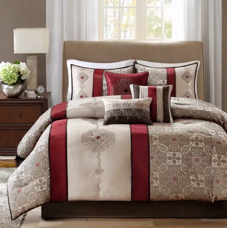 Olliix by Madison Park 7 Piece Red Queen Donovan Jacquard Comforter Set
