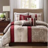 Olliix by Madison Park 7 Piece Red California King Donovan Jacquard Comforter Set
