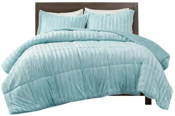 Olliix by Madison Park Duke Aqua Full/Queen Faux Fur Comforter Mini Set