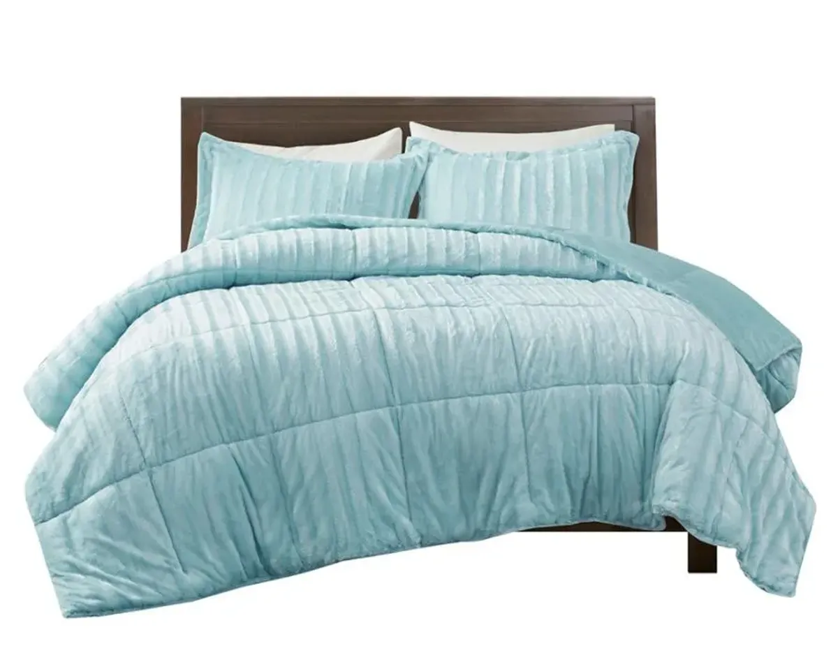 Olliix by Madison Park Duke Aqua Full/Queen Faux Fur Comforter Mini Set