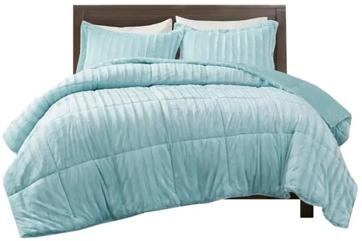 Olliix by Madison Park Duke Aqua King/California King Faux Fur Comforter Mini Set