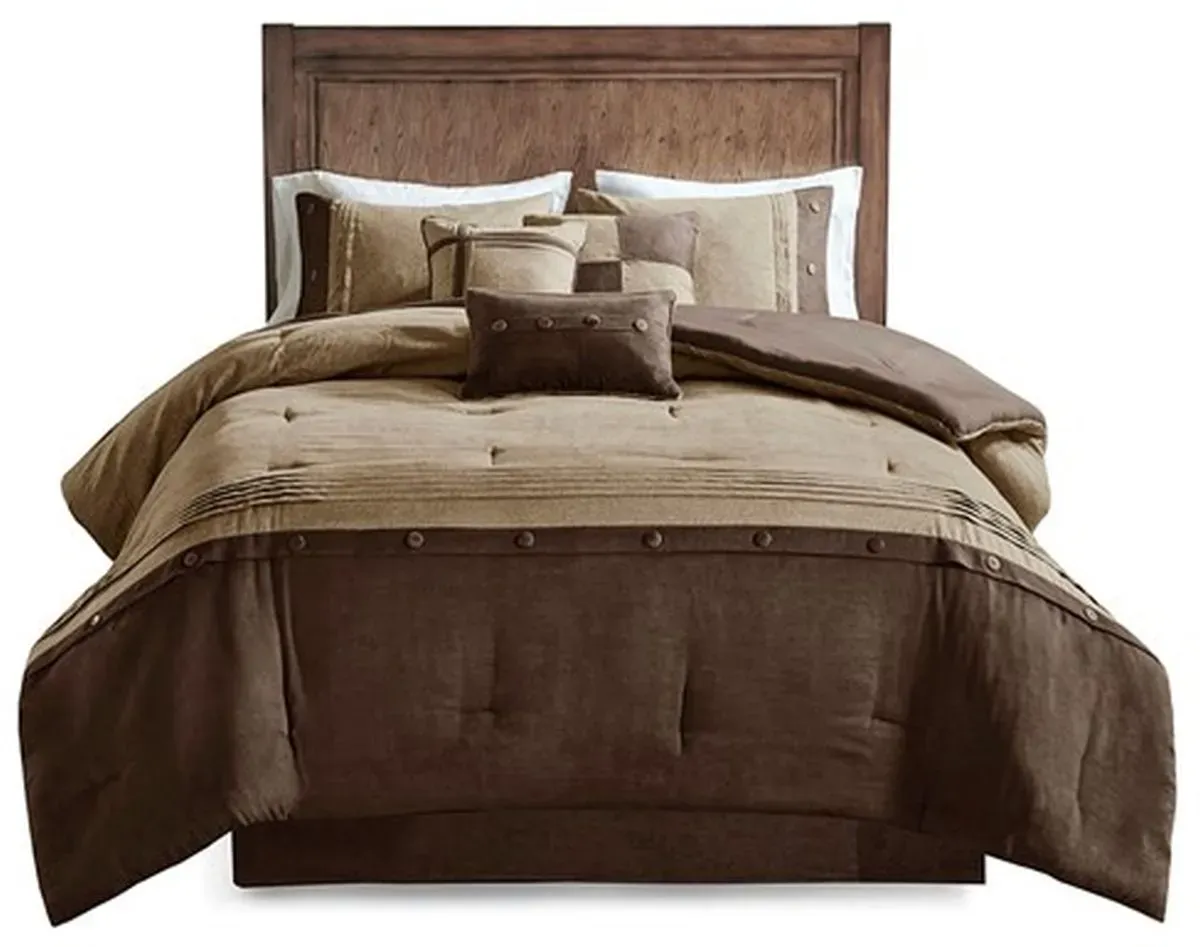 Olliix by Madison Park Brown Queen Boone 7 Piece Faux Suede Comforter Set