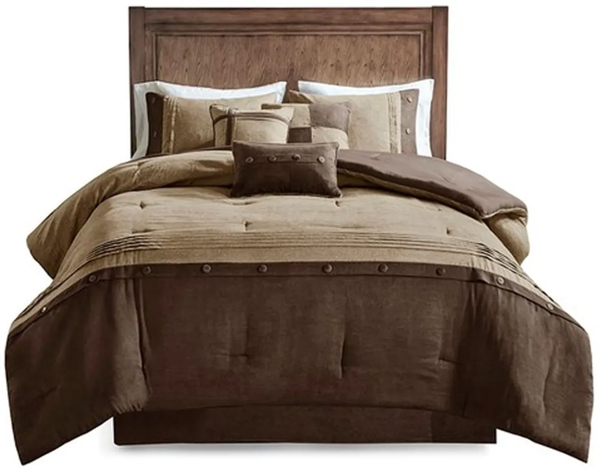 Olliix by Madison Park Brown Queen Boone 7 Piece Faux Suede Comforter Set