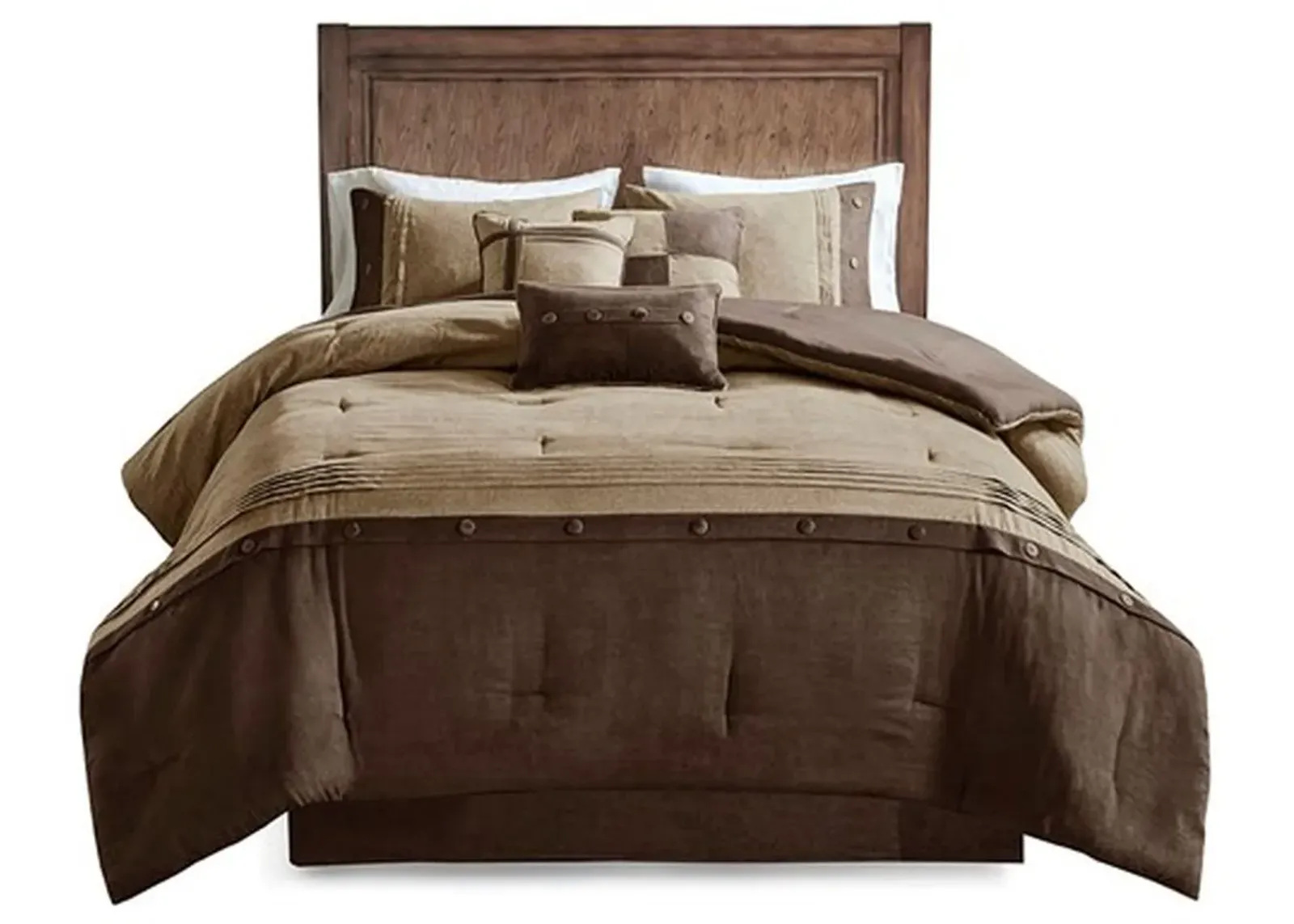 Olliix by Madison Park Brown King Boone 7 Piece Faux Suede Comforter Set